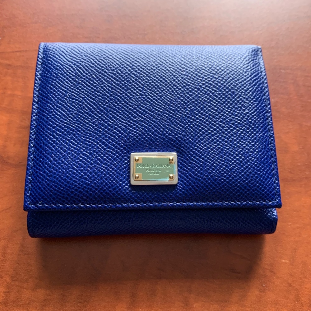 New Dolce & Gabana Blue Leather Trifold Wallet